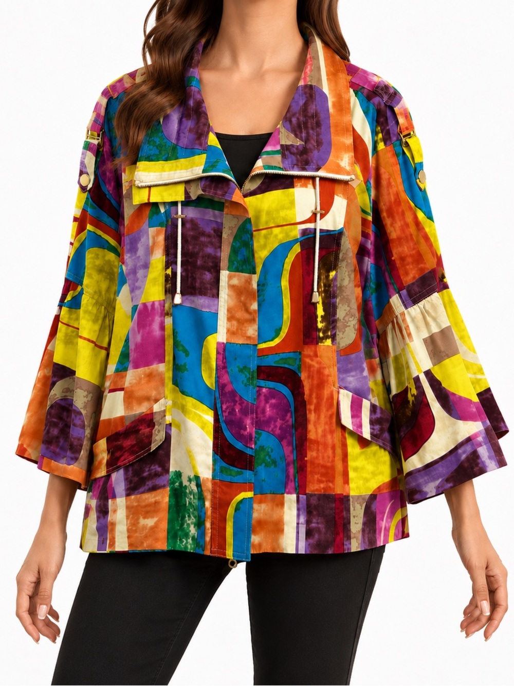 BEREK Sz Medium Vintage Wearable Art 90s 80s Multicolor Jacket Shirt Top Artsy